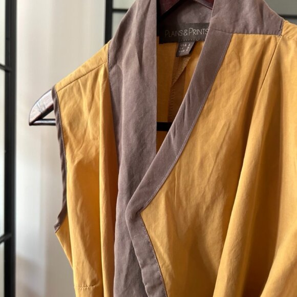 Plains & Prints RARE Trench Kimono Style Yellow Beige Layered Midi Dress, Size S - Picture 2 of 2